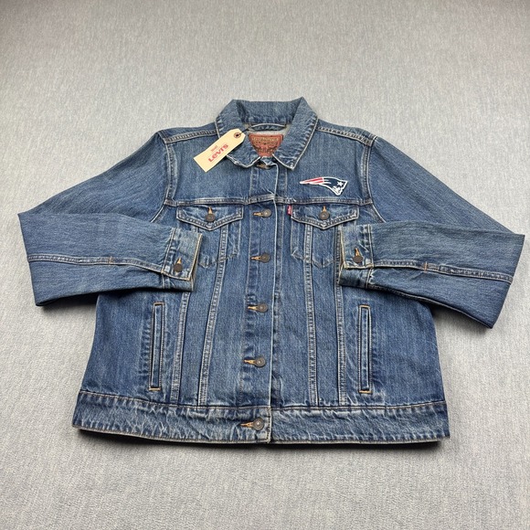New England Patriots Jacket Womens 2XL XXL Blue Levi's Denim Trucker NFL NWT - Picture 2 of 12